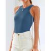 imageZESICA Womens Summer Sleeveless Tank Tops Ribbed High Neck Racerback Slim Fitted Color Block Casual ShirtsDarkblue