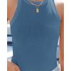 imageZESICA Womens Summer Sleeveless Tank Tops Ribbed High Neck Racerback Slim Fitted Color Block Casual ShirtsDarkblue
