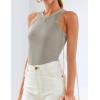 imageZESICA Womens Summer Sleeveless Tank Tops Ribbed High Neck Racerback Slim Fitted Color Block Casual ShirtsFlaxen