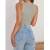 imageZESICA Womens Summer Sleeveless Tank Tops Ribbed High Neck Racerback Slim Fitted Color Block Casual ShirtsFlaxen