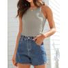 imageZESICA Womens Summer Sleeveless Tank Tops Ribbed High Neck Racerback Slim Fitted Color Block Casual ShirtsFlaxen
