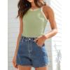 imageZESICA Womens Summer Sleeveless Tank Tops Ribbed High Neck Racerback Slim Fitted Color Block Casual ShirtsGreen