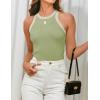 imageZESICA Womens Summer Sleeveless Tank Tops Ribbed High Neck Racerback Slim Fitted Color Block Casual ShirtsGreen