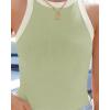imageZESICA Womens Summer Sleeveless Tank Tops Ribbed High Neck Racerback Slim Fitted Color Block Casual ShirtsGreen