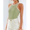 imageZESICA Womens Summer Sleeveless Tank Tops Ribbed High Neck Racerback Slim Fitted Color Block Casual ShirtsGreen