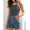 imageZESICA Womens Summer Sleeveless Tank Tops Ribbed High Neck Racerback Slim Fitted Color Block Casual ShirtsGrey