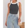 imageZESICA Womens Summer Sleeveless Tank Tops Ribbed High Neck Racerback Slim Fitted Color Block Casual ShirtsGrey