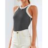 imageZESICA Womens Summer Sleeveless Tank Tops Ribbed High Neck Racerback Slim Fitted Color Block Casual ShirtsGrey