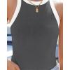 imageZESICA Womens Summer Sleeveless Tank Tops Ribbed High Neck Racerback Slim Fitted Color Block Casual ShirtsGrey