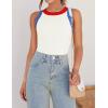 imageZESICA Womens Summer Sleeveless Tank Tops Ribbed High Neck Racerback Slim Fitted Color Block Casual ShirtsIvory