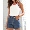 imageZESICA Womens Summer Sleeveless Tank Tops Ribbed High Neck Racerback Slim Fitted Color Block Casual ShirtsIvory