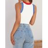 imageZESICA Womens Summer Sleeveless Tank Tops Ribbed High Neck Racerback Slim Fitted Color Block Casual ShirtsIvory