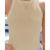 imageZESICA Womens Summer Sleeveless Tank Tops Ribbed High Neck Racerback Slim Fitted Color Block Casual ShirtsKhaki