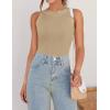 imageZESICA Womens Summer Sleeveless Tank Tops Ribbed High Neck Racerback Slim Fitted Color Block Casual ShirtsKhaki