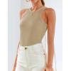 imageZESICA Womens Summer Sleeveless Tank Tops Ribbed High Neck Racerback Slim Fitted Color Block Casual ShirtsKhaki