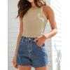 imageZESICA Womens Summer Sleeveless Tank Tops Ribbed High Neck Racerback Slim Fitted Color Block Casual ShirtsKhaki
