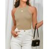 imageZESICA Womens Summer Sleeveless Tank Tops Ribbed High Neck Racerback Slim Fitted Color Block Casual ShirtsKhaki