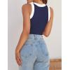imageZESICA Womens Summer Sleeveless Tank Tops Ribbed High Neck Racerback Slim Fitted Color Block Casual ShirtsNavy