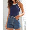 imageZESICA Womens Summer Sleeveless Tank Tops Ribbed High Neck Racerback Slim Fitted Color Block Casual ShirtsNavy