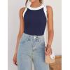 imageZESICA Womens Summer Sleeveless Tank Tops Ribbed High Neck Racerback Slim Fitted Color Block Casual ShirtsNavy
