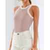 imageZESICA Womens Summer Sleeveless Tank Tops Ribbed High Neck Racerback Slim Fitted Color Block Casual ShirtsPink