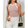 imageZESICA Womens Summer Sleeveless Tank Tops Ribbed High Neck Racerback Slim Fitted Color Block Casual ShirtsPink