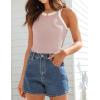 imageZESICA Womens Summer Sleeveless Tank Tops Ribbed High Neck Racerback Slim Fitted Color Block Casual ShirtsPink