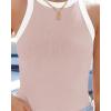 imageZESICA Womens Summer Sleeveless Tank Tops Ribbed High Neck Racerback Slim Fitted Color Block Casual ShirtsPink