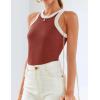 imageZESICA Womens Summer Sleeveless Tank Tops Ribbed High Neck Racerback Slim Fitted Color Block Casual ShirtsRed