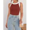 imageZESICA Womens Summer Sleeveless Tank Tops Ribbed High Neck Racerback Slim Fitted Color Block Casual ShirtsRed
