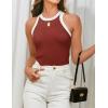 imageZESICA Womens Summer Sleeveless Tank Tops Ribbed High Neck Racerback Slim Fitted Color Block Casual ShirtsRed