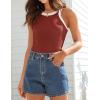 imageZESICA Womens Summer Sleeveless Tank Tops Ribbed High Neck Racerback Slim Fitted Color Block Casual ShirtsRed