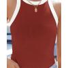 imageZESICA Womens Summer Sleeveless Tank Tops Ribbed High Neck Racerback Slim Fitted Color Block Casual ShirtsRed