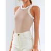 imageZESICA Womens Summer Sleeveless Tank Tops Ribbed High Neck Racerback Slim Fitted Color Block Casual ShirtsSand