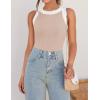 imageZESICA Womens Summer Sleeveless Tank Tops Ribbed High Neck Racerback Slim Fitted Color Block Casual ShirtsSand