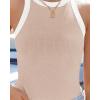 imageZESICA Womens Summer Sleeveless Tank Tops Ribbed High Neck Racerback Slim Fitted Color Block Casual ShirtsSand