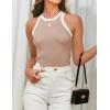 imageZESICA Womens Summer Sleeveless Tank Tops Ribbed High Neck Racerback Slim Fitted Color Block Casual ShirtsSand