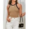 imageZESICA Womens Summer Sleeveless Tank Tops Ribbed High Neck Racerback Slim Fitted Color Block Casual ShirtsToffee