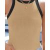 imageZESICA Womens Summer Sleeveless Tank Tops Ribbed High Neck Racerback Slim Fitted Color Block Casual ShirtsToffee
