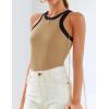 imageZESICA Womens Summer Sleeveless Tank Tops Ribbed High Neck Racerback Slim Fitted Color Block Casual ShirtsToffee