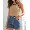 imageZESICA Womens Summer Sleeveless Tank Tops Ribbed High Neck Racerback Slim Fitted Color Block Casual ShirtsToffee