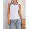 imageZESICA Womens Summer Sleeveless Tank Tops Ribbed High Neck Racerback Slim Fitted Color Block Casual ShirtsWhite