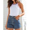 imageZESICA Womens Summer Sleeveless Tank Tops Ribbed High Neck Racerback Slim Fitted Color Block Casual ShirtsWhite