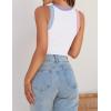 imageZESICA Womens Summer Sleeveless Tank Tops Ribbed High Neck Racerback Slim Fitted Color Block Casual ShirtsWhite