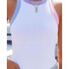 imageZESICA Womens Summer Sleeveless Tank Tops Ribbed High Neck Racerback Slim Fitted Color Block Casual ShirtsWhite