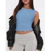 imageZESICA Womens Summer Tank Tops 2025 Sleeveless Crewneck Knit Slim Fitted Side Ruched Casual Basic ShirtBlue