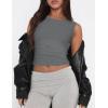 imageZESICA Womens Summer Tank Tops 2025 Sleeveless Crewneck Knit Slim Fitted Side Ruched Casual Basic ShirtCharcoal