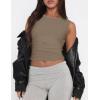 imageZESICA Womens Summer Tank Tops 2025 Sleeveless Crewneck Knit Slim Fitted Side Ruched Casual Basic ShirtMocha