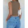 imageZESICA Womens Summer Tank Tops 2025 Sleeveless Crewneck Knit Slim Fitted Side Ruched Casual Basic ShirtMocha