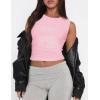 imageZESICA Womens Summer Tank Tops 2025 Sleeveless Crewneck Knit Slim Fitted Side Ruched Casual Basic ShirtPink